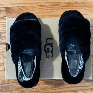 UGG Black Fluffy Slides (gently worn)